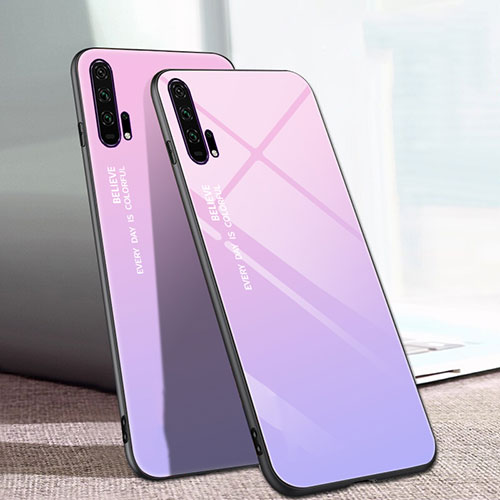 Silicone Frame Mirror Rainbow Gradient Case Cover H01 for Huawei Honor 20 Pro Pink