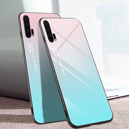 Silicone Frame Mirror Rainbow Gradient Case Cover H01 for Huawei Honor 20 Pro Sky Blue