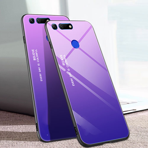 Silicone Frame Mirror Rainbow Gradient Case Cover H01 for Huawei Honor V20 Purple