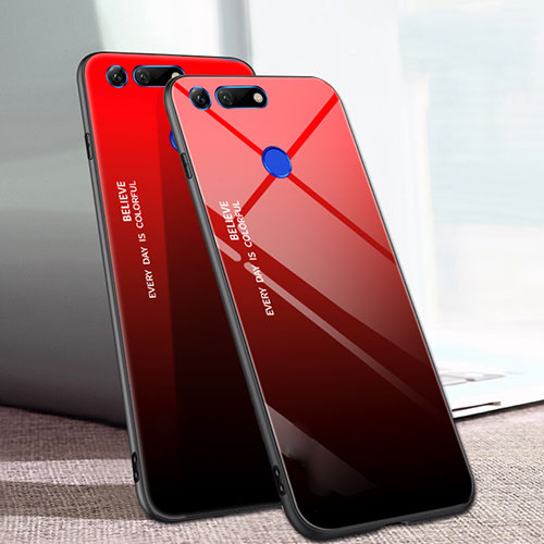 Silicone Frame Mirror Rainbow Gradient Case Cover H01 for Huawei Honor View 20 Red