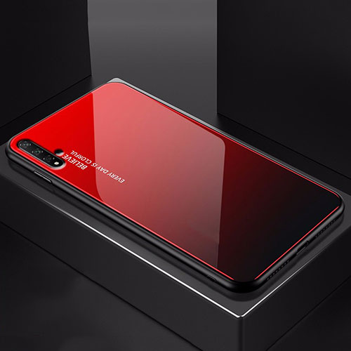 Silicone Frame Mirror Rainbow Gradient Case Cover H01 for Huawei Nova 5T Red