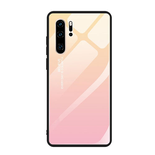 Silicone Frame Mirror Rainbow Gradient Case Cover H01 for Huawei P30 Pro New Edition Pink