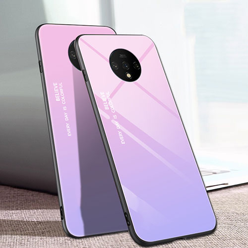Silicone Frame Mirror Rainbow Gradient Case Cover H01 for OnePlus 7T Pink
