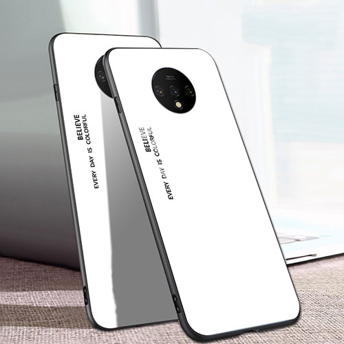 Silicone Frame Mirror Rainbow Gradient Case Cover H01 for OnePlus 7T White