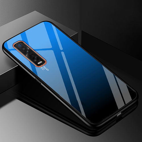 Silicone Frame Mirror Rainbow Gradient Case Cover H01 for Oppo Find X2 Pro Blue