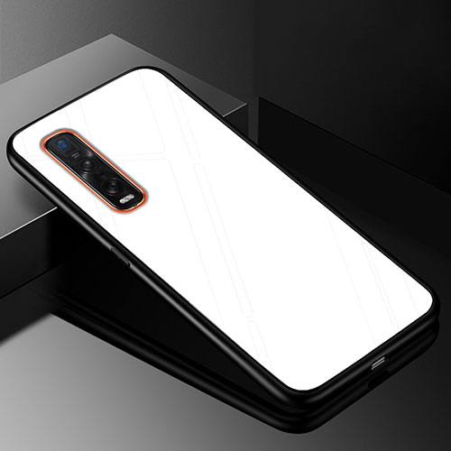 Silicone Frame Mirror Rainbow Gradient Case Cover H01 for Oppo Find X2 Pro White