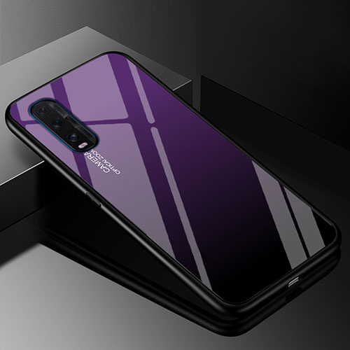 Silicone Frame Mirror Rainbow Gradient Case Cover H01 for Oppo Find X2 Purple