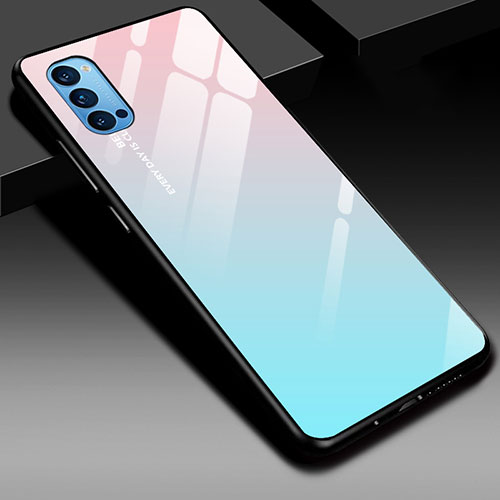 Silicone Frame Mirror Rainbow Gradient Case Cover H01 for Oppo Reno4 Pro 5G Sky Blue