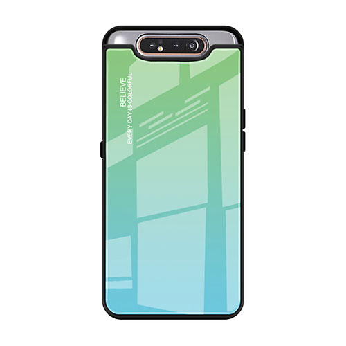 Silicone Frame Mirror Rainbow Gradient Case Cover H01 for Samsung Galaxy A80 Green