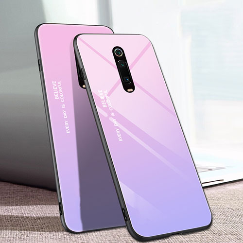 Silicone Frame Mirror Rainbow Gradient Case Cover H01 for Xiaomi Mi 9T Pro Pink