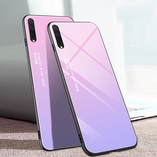 Silicone Frame Mirror Rainbow Gradient Case Cover H01 for Xiaomi Mi A3 Pink