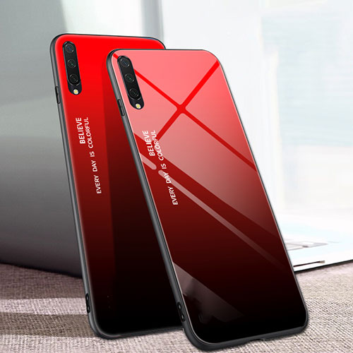 Silicone Frame Mirror Rainbow Gradient Case Cover H01 for Xiaomi Mi A3 Red