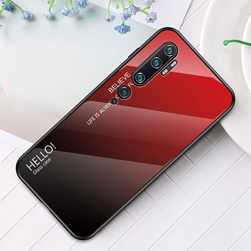 Silicone Frame Mirror Rainbow Gradient Case Cover H01 for Xiaomi Mi Note 10 Red