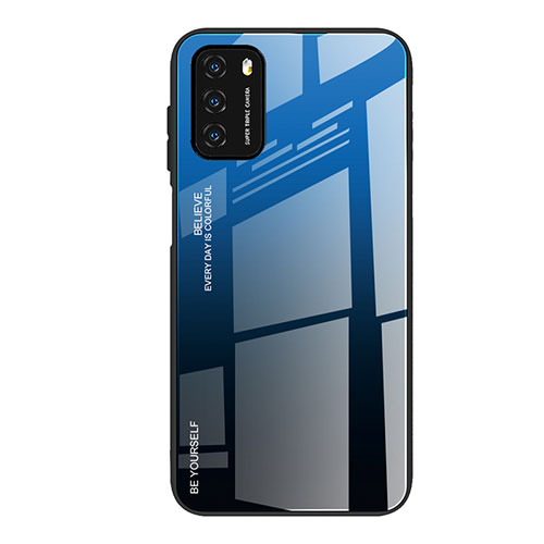 Silicone Frame Mirror Rainbow Gradient Case Cover H01 for Xiaomi Poco M3 Blue