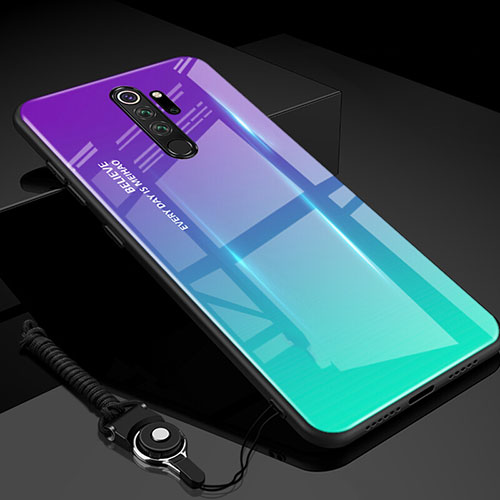 Silicone Frame Mirror Rainbow Gradient Case Cover H01 for Xiaomi Redmi Note 8 Pro Cyan