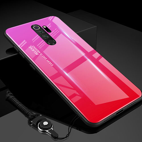 Silicone Frame Mirror Rainbow Gradient Case Cover H01 for Xiaomi Redmi Note 8 Pro Hot Pink