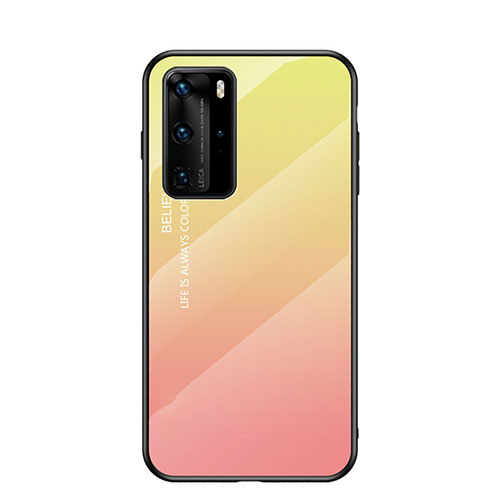 Silicone Frame Mirror Rainbow Gradient Case Cover H02 for Huawei P40 Pro Yellow