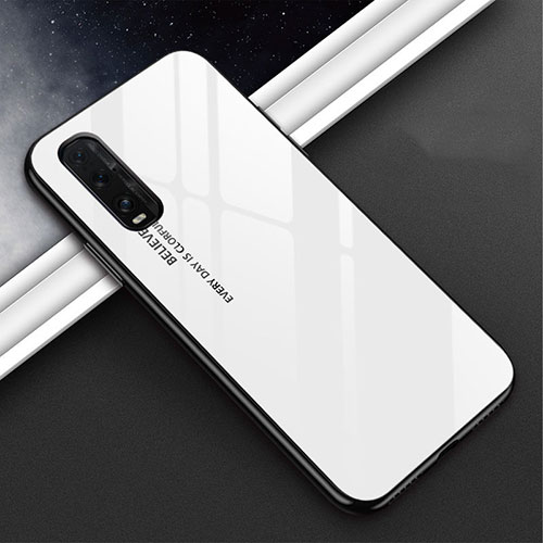 Silicone Frame Mirror Rainbow Gradient Case Cover H02 for Oppo Find X2 White