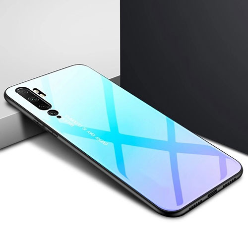 Silicone Frame Mirror Rainbow Gradient Case Cover H02 for Xiaomi Mi Note 10 Sky Blue