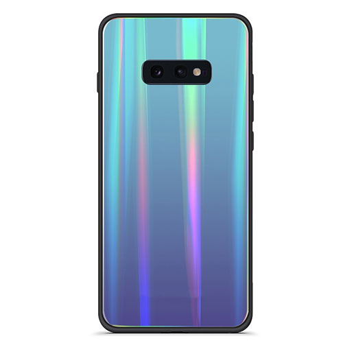 Silicone Frame Mirror Rainbow Gradient Case Cover H04 for Samsung Galaxy S10e Cyan