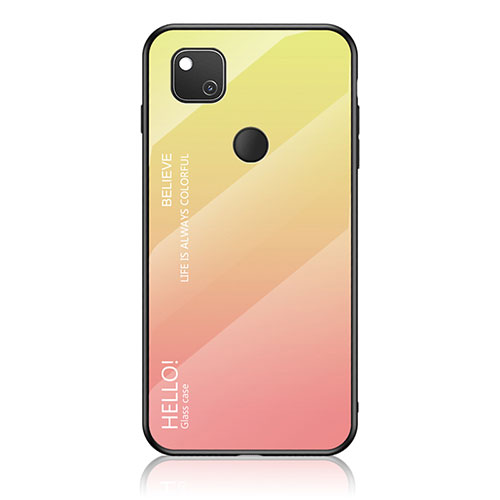 Silicone Frame Mirror Rainbow Gradient Case Cover LS1 for Google Pixel 4a Yellow