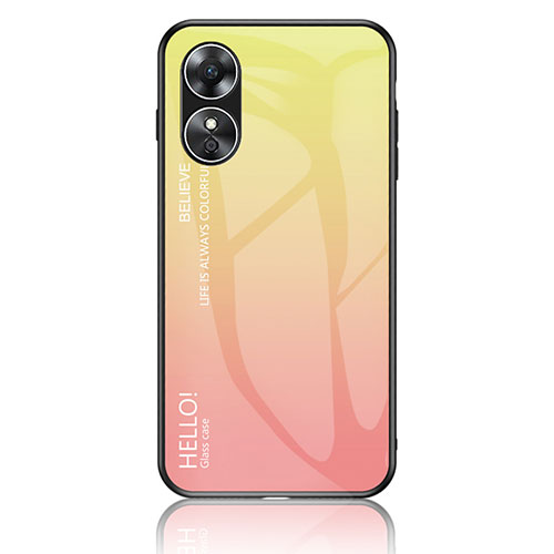 Silicone Frame Mirror Rainbow Gradient Case Cover LS1 for Oppo A17 Yellow