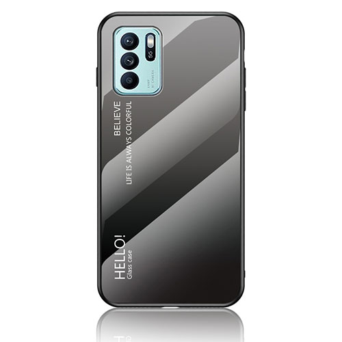Silicone Frame Mirror Rainbow Gradient Case Cover LS1 for Oppo Reno6 Z 5G Dark Gray
