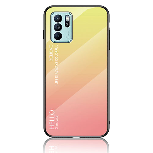 Silicone Frame Mirror Rainbow Gradient Case Cover LS1 for Oppo Reno6 Z 5G Yellow