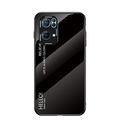 Silicone Frame Mirror Rainbow Gradient Case Cover LS1 for Oppo Reno7 Pro 5G Black