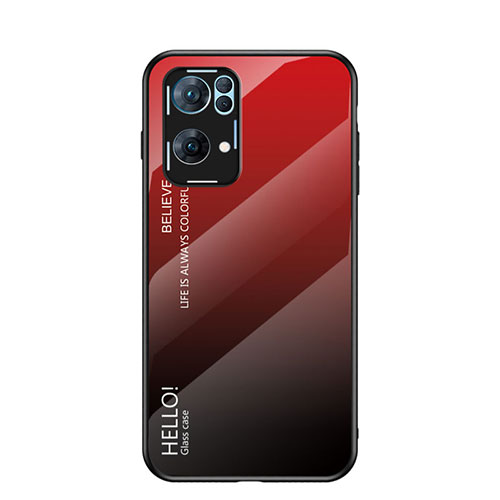 Silicone Frame Mirror Rainbow Gradient Case Cover LS1 for Oppo Reno7 Pro 5G Red