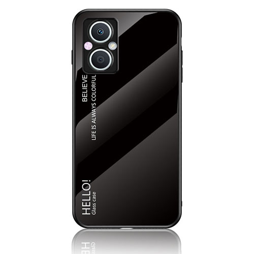 Silicone Frame Mirror Rainbow Gradient Case Cover LS1 for Oppo Reno7 Z 5G Black