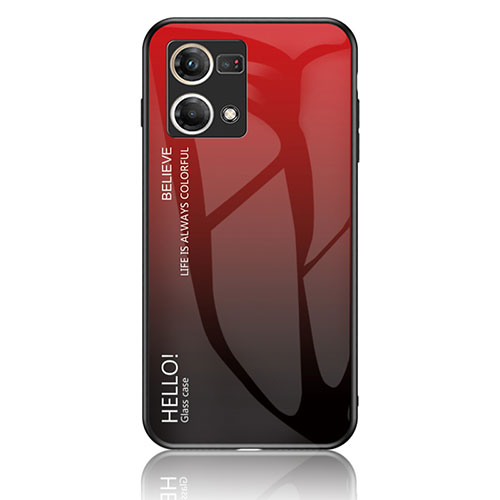 Silicone Frame Mirror Rainbow Gradient Case Cover LS1 for Oppo Reno8 4G Red