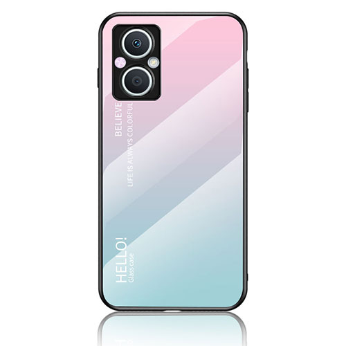 Silicone Frame Mirror Rainbow Gradient Case Cover LS1 for Oppo Reno8 Lite 5G Cyan