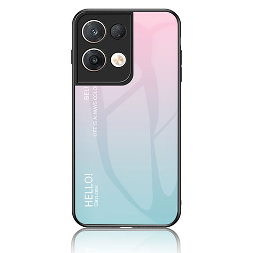Silicone Frame Mirror Rainbow Gradient Case Cover LS1 for Oppo Reno9 Pro+ Plus 5G Cyan