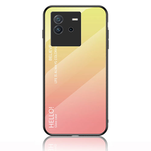 Silicone Frame Mirror Rainbow Gradient Case Cover LS1 for Vivo iQOO Neo6 SE 5G Yellow