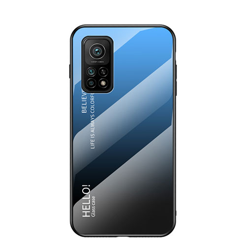 Silicone Frame Mirror Rainbow Gradient Case Cover LS1 for Xiaomi Mi 10T Pro 5G Blue