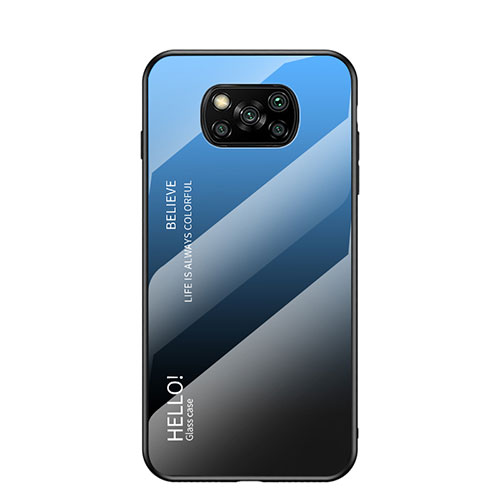 Silicone Frame Mirror Rainbow Gradient Case Cover LS1 for Xiaomi Poco X3 NFC Blue