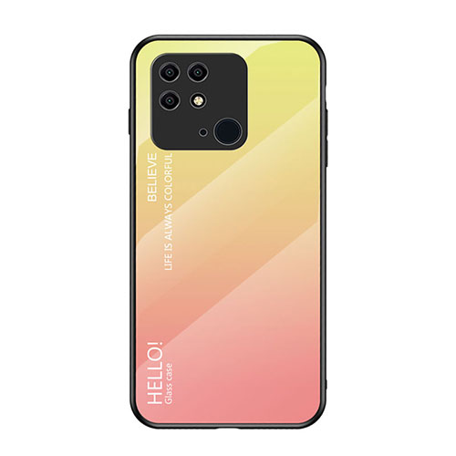 Silicone Frame Mirror Rainbow Gradient Case Cover LS1 for Xiaomi Redmi 10C 4G Yellow
