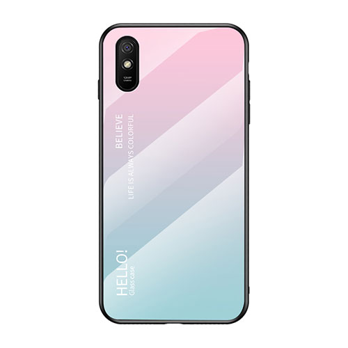 Silicone Frame Mirror Rainbow Gradient Case Cover LS1 for Xiaomi Redmi 9AT Cyan