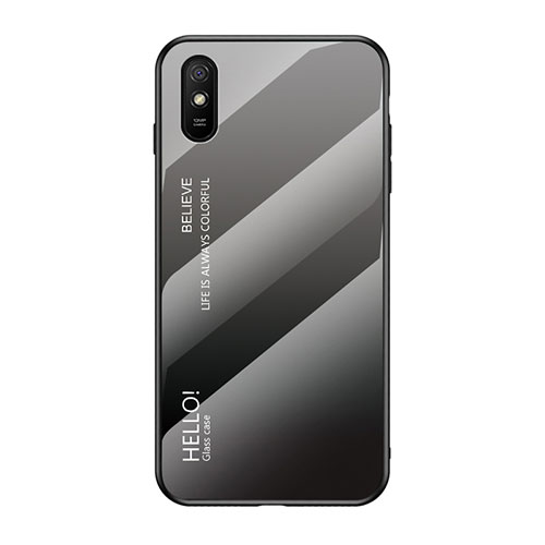 Silicone Frame Mirror Rainbow Gradient Case Cover LS1 for Xiaomi Redmi 9AT Dark Gray
