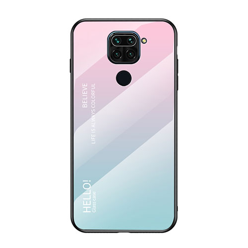 Silicone Frame Mirror Rainbow Gradient Case Cover LS1 for Xiaomi Redmi Note 9 Cyan