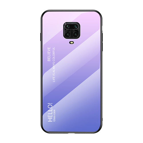 Silicone Frame Mirror Rainbow Gradient Case Cover LS1 for Xiaomi Redmi Note 9 Pro Clove Purple