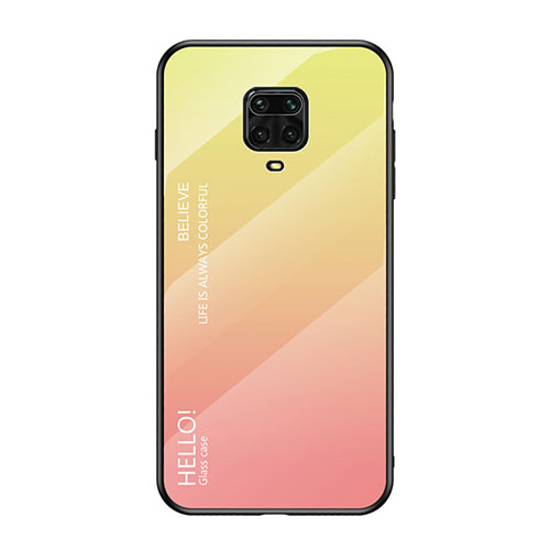 Silicone Frame Mirror Rainbow Gradient Case Cover LS1 for Xiaomi Redmi Note 9 Pro Yellow