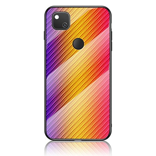 Silicone Frame Mirror Rainbow Gradient Case Cover LS2 for Google Pixel 4a Orange