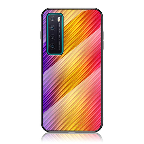 Silicone Frame Mirror Rainbow Gradient Case Cover LS2 for Huawei Nova 7 5G Orange