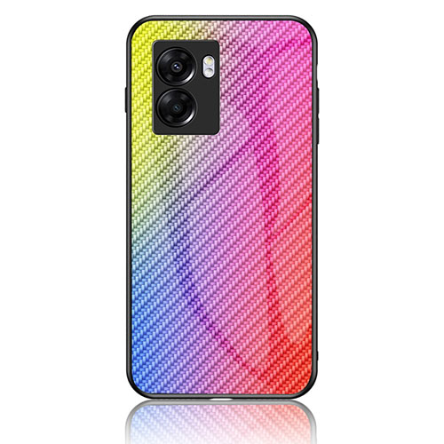 Silicone Frame Mirror Rainbow Gradient Case Cover LS2 for OnePlus Nord N300 5G Pink