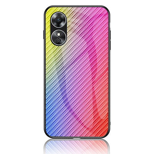 Silicone Frame Mirror Rainbow Gradient Case Cover LS2 for Oppo A17 Pink