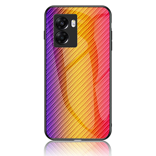 Silicone Frame Mirror Rainbow Gradient Case Cover LS2 for Oppo A56S 5G Orange