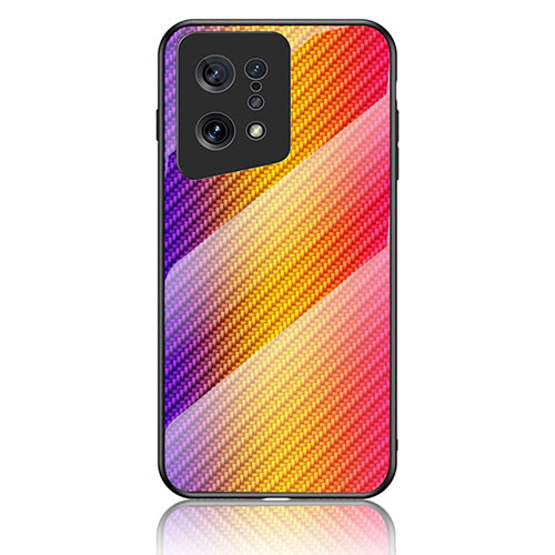 Silicone Frame Mirror Rainbow Gradient Case Cover LS2 for Oppo Find X5 5G Orange