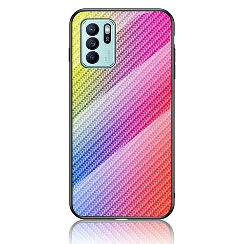 Silicone Frame Mirror Rainbow Gradient Case Cover LS2 for Oppo Reno6 Z 5G Pink